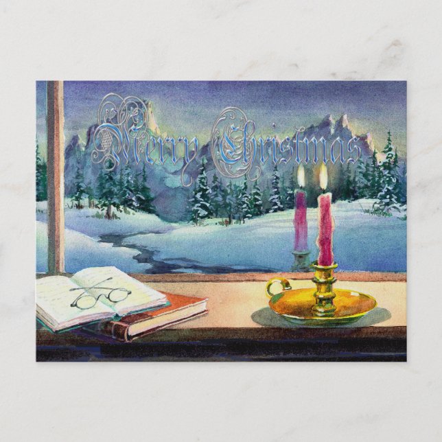 GOD JUL BOKAR & CANDLE by SHARON SHARPE Helg Vykort (Framsida)