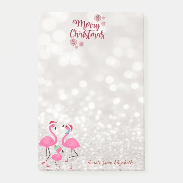 God jul, Bokeh, Rosa Flamingos Sant Hat Post-it Block (Framsida)