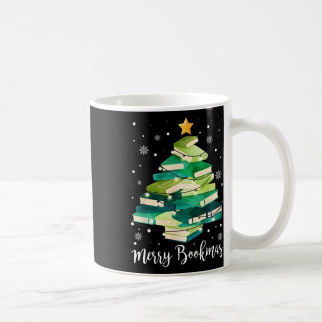God Jul Bokmas Böcker Tall Träd Kul Läsande Älskar Kaffemugg (Höger)