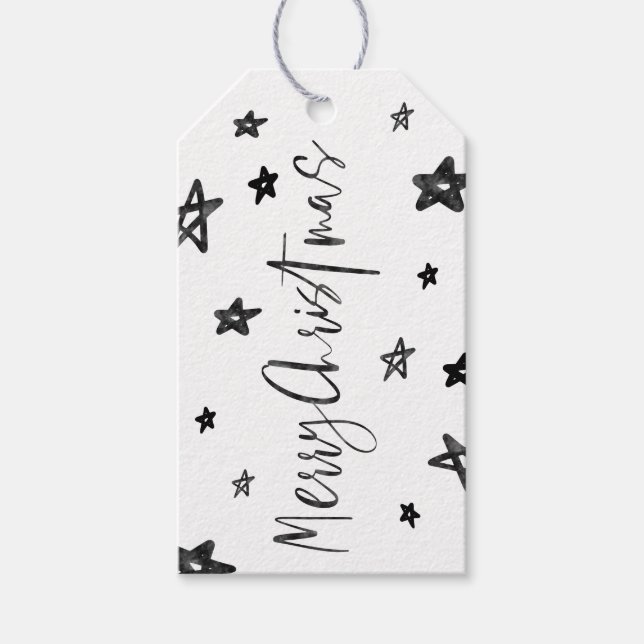 God jul Bold Black & White Rand & Stars Presentetikett (Framsidan)