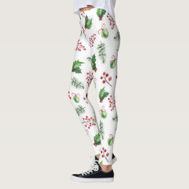 God jul Bollar Holly Berries Gräs Leggings