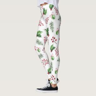 God jul Bollar Holly Berries Gräs Leggings