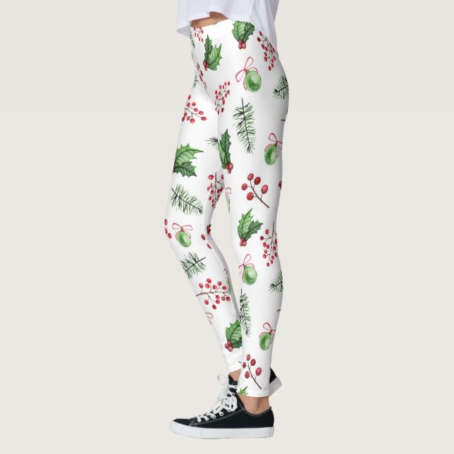 God jul Bollar Holly Berries Gräs Leggings (Vänster)