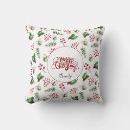 God jul Bollar Holly Berries Gräs Monogram Kudde