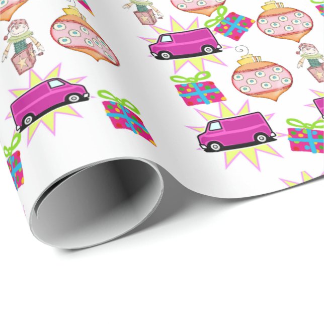 God jul Bollar Rosa  Car Wrapping Papper Presentpapper (Rullad Hörn)