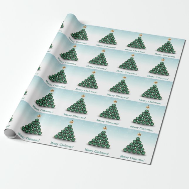 God jul Bollar Träd Mint Pastel Design Presentpapper (Utrullad)