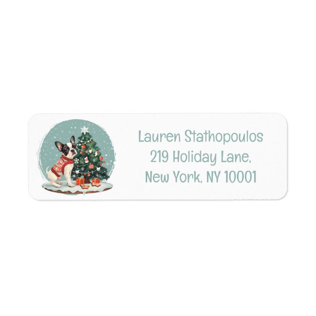 God Jul Boston Terrier Hund Returadress Etikett (Framsidan)