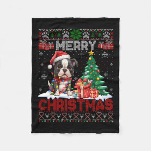 God jul Boston Terrier Hundälskares Ugly Xma Fleecefilt