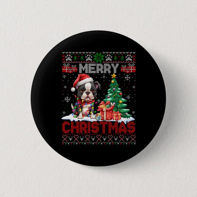 God jul Boston Terrier Hundälskares Ugly Xma Knapp (Framsida)