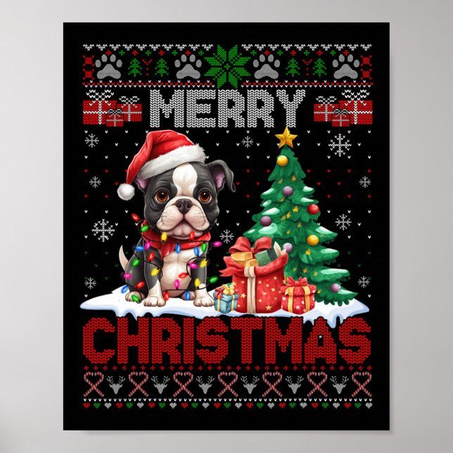 God jul Boston Terrier Hundälskares Ugly Xma Poster (Framsidan)