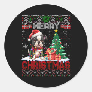 God jul Boston Terrier Hundälskares Ugly Xma Runt Klistermärke