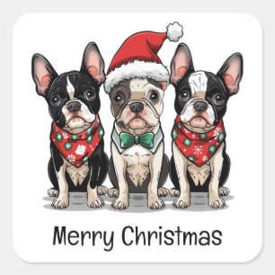 God jul Boston Terrier Hundar Fyrkantigt Klistermärke