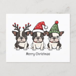 God Jul Boston Terrier Hundar Helg Vykort