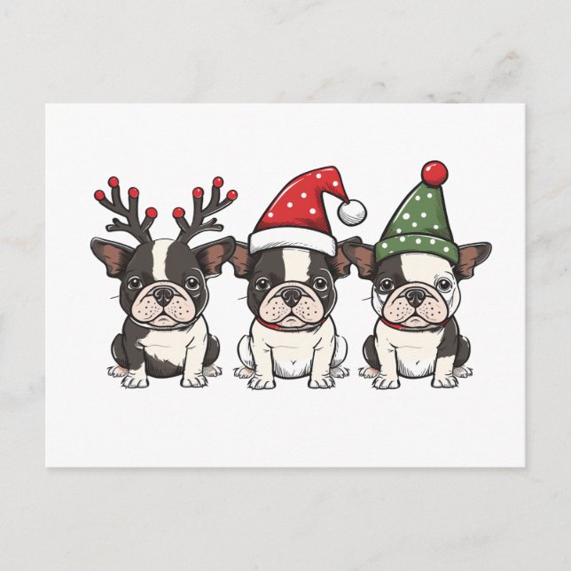 God jul Boston Terrier hundar Helg Vykort (Framsida)