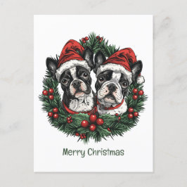 God jul Boston Terrier Hundar Helgdag Wandan Vykort