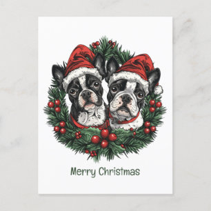 God jul Boston Terrier Hundar Helgdag Wandan Vykort