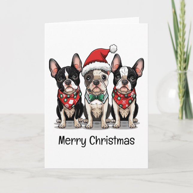 God jul Boston Terrier Hundar Helgkort (Framsida)