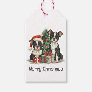 God jul Boston Terrier Hundar Presentetikett