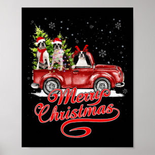 God jul Boston Terrier Hundar Santa Reindeer Poster