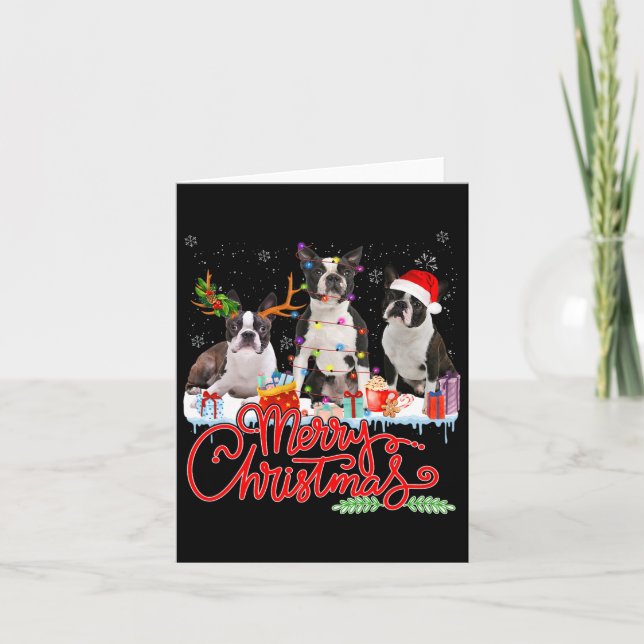 God jul Boston Terrier Santa Reindeer Ligh Kort (Framsida)