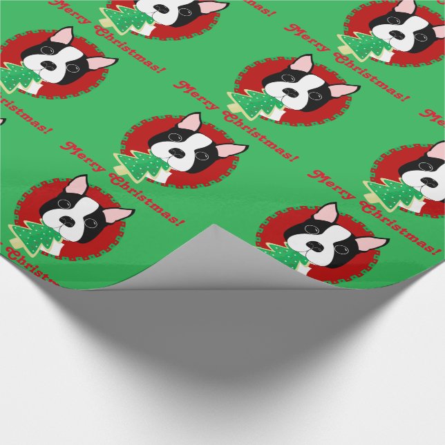 God jul! Boston Terrier som slår in papper Presentpapper (Hörn)