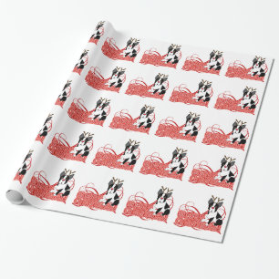 God jul! Boston Terrier som slår in papper Presentpapper