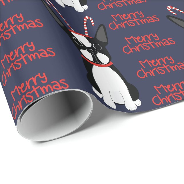 God Jul! Boston Terrier Wrapping Papprare Presentpapper (Rullad Hörn)