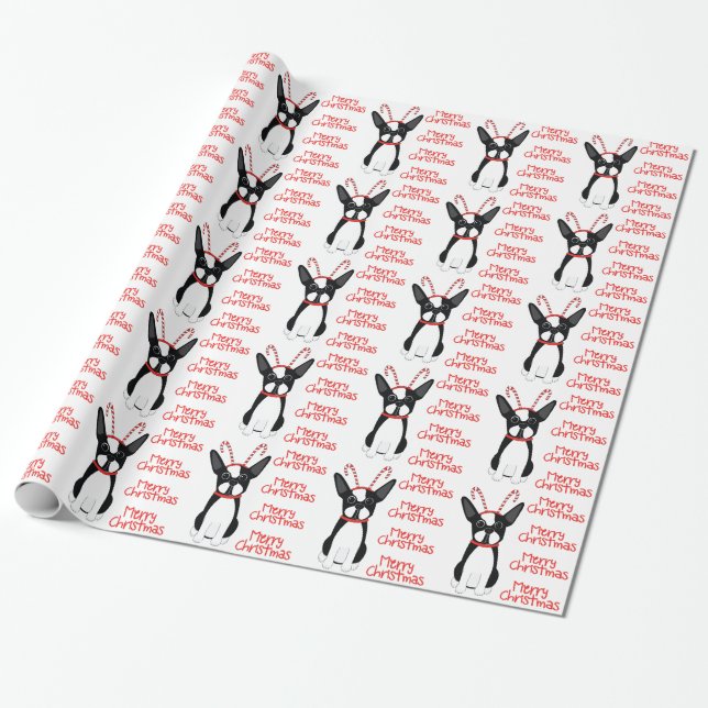 God Jul! Boston Terrier Wrapping Papprare Presentpapper (Utrullad)