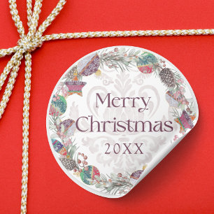 God Jul Botancial & Baubles Krans Runt Klistermärke