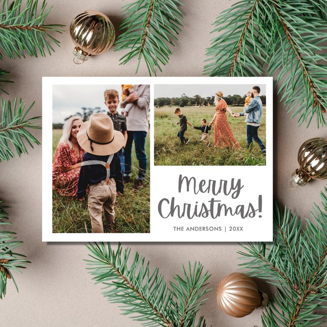 God jul Botaniska fågelfamiljen två foto Julkort (Merry Christmas Botanical Bird Two Photo Family Holiday Card)