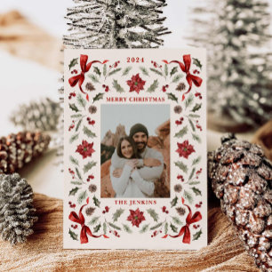 God jul Botaniskt familjefopto Helgdag Julkort