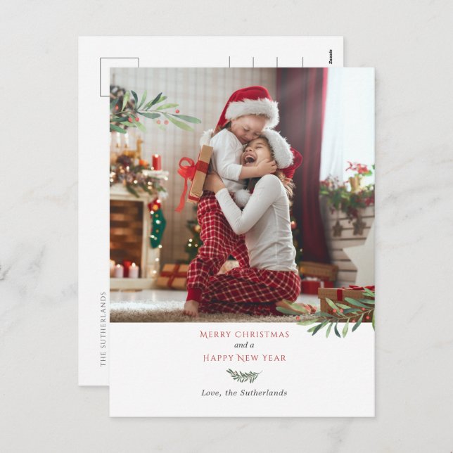 God jul botaniskt foto helg vykort (Fram/baksida)