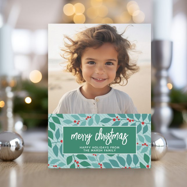 God jul botaniskt pastel - foto julkort (Modern Christmas Photo Greeting Card)
