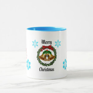 God jul Bow, andedräkt, Klockor och Snöflingor Mugg