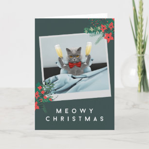 God jul - Bow Tie Cat & Champagne Glass Helgkort