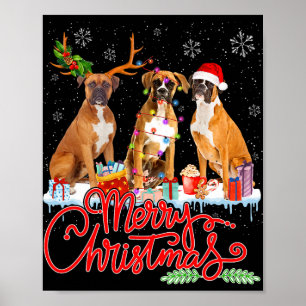 God jul Boxer Hund Santa Reindeer Light Xma Poster