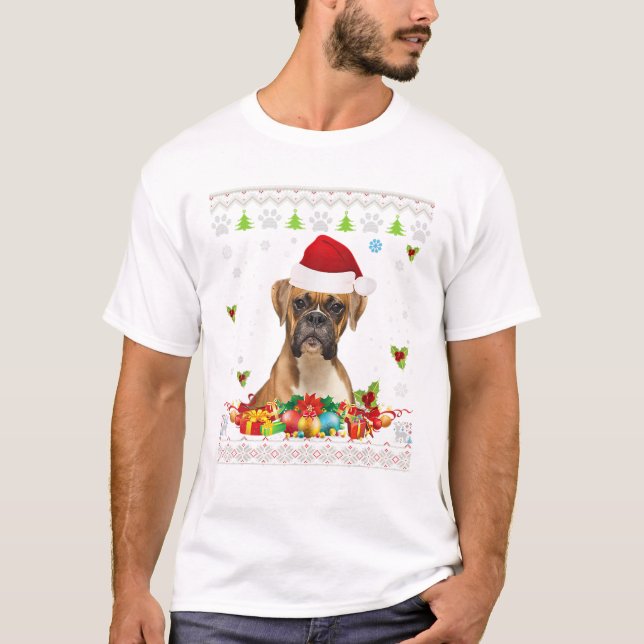 God Jul Boxer Hund Ugly Shirt T Shirt (Framsida)