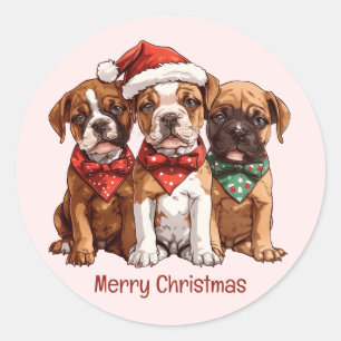 God jul Boxer Hundar Runt Klistermärke