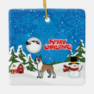 God jul Boxer med Snögubbe och tomten Julgransprydnad Keramik