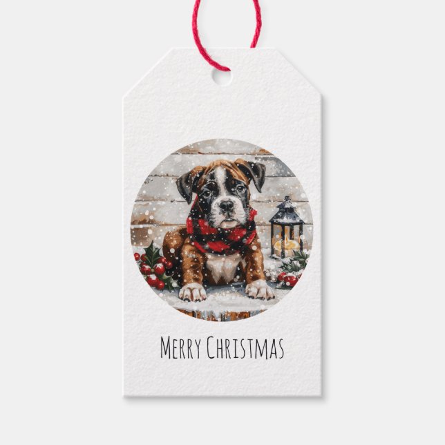 God jul Boxer Puppy Presentetikett (Framsidan)