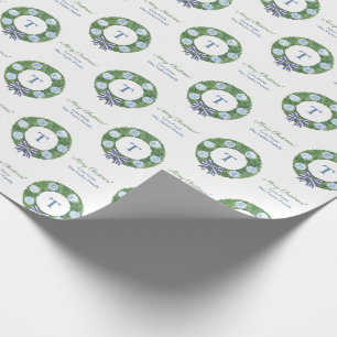 God jul Boxwood WandeBlue White Baubles Presentpapper