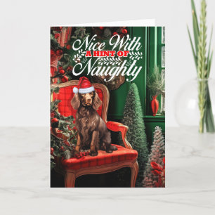 God Jul Boykin Spansk Hund Naughty eller Nice Helgkort