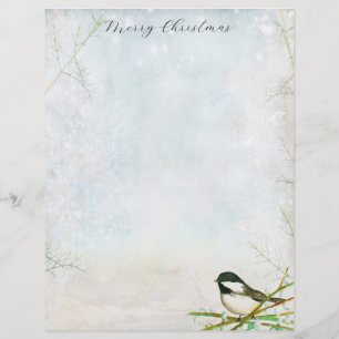 God jul Brev Chickadee Bird Botanical Brevhuvud