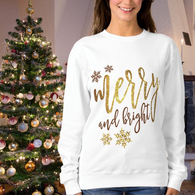 God jul, Bright Guld Dam Sweatshirt T Shirt (Christmas Merry Bright Gold Ladies Sweatshirt)
