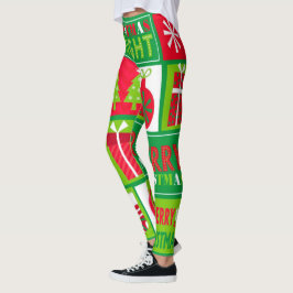 God jul Bright Noel Red and Grönt Leggings