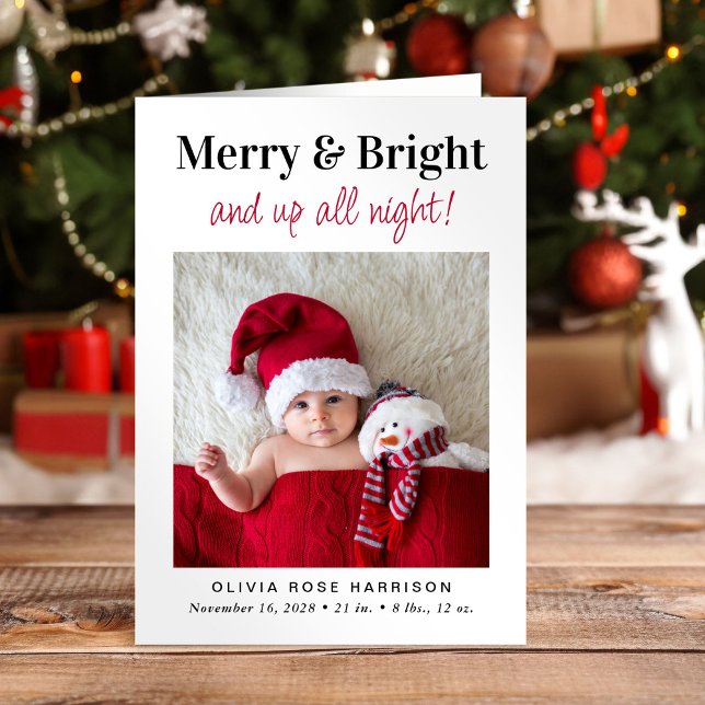 God jul, Bright Photo Helgdag Birth Meddelande (A beautiful and unique way to thank family and friends and introduce them to your Christmas  baby)