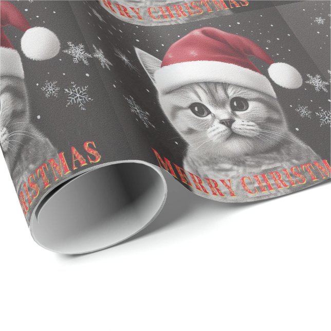 God jul British shorthair Cat, Santa Cat Presentpapper (Rullad Hörn)