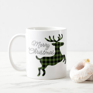 God jul Buck på Grönt Black Buffalo Check Kaffemugg