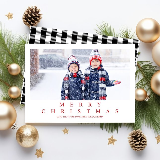 God Jul Buffalo Check Foto Julkort (Simple buffalo check pattern Merry Christmas Photo Card template.)