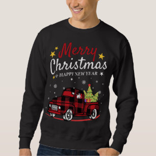 God jul Buffalo Lastbil Snögubbe Träd Red Pla Lång Ärmad Tröja